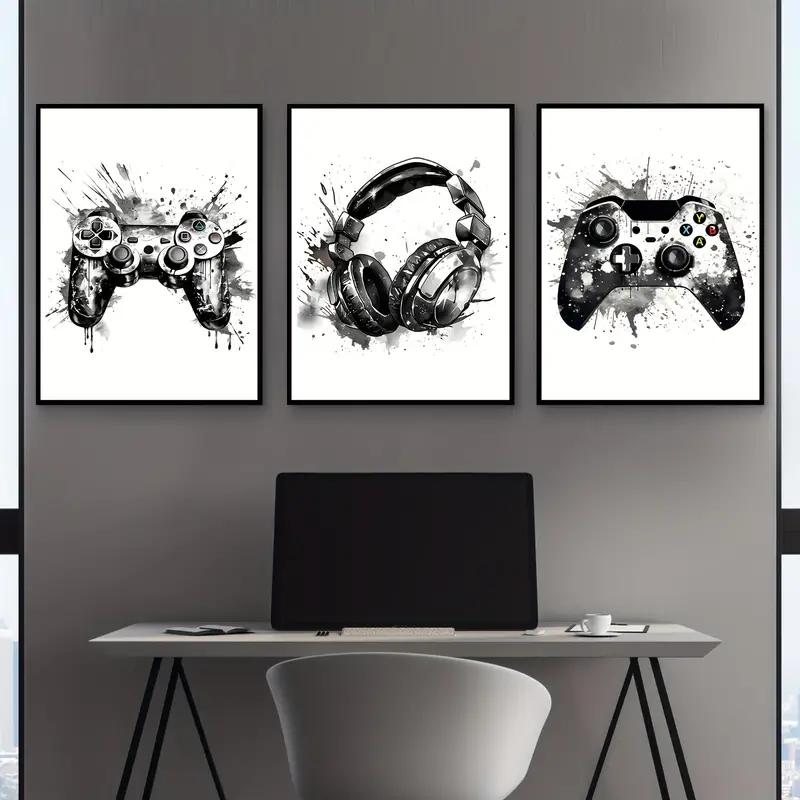 Gaming Accessories For Bedroom - 3-częściowy bezramowy obraz na płótnie, zestaw